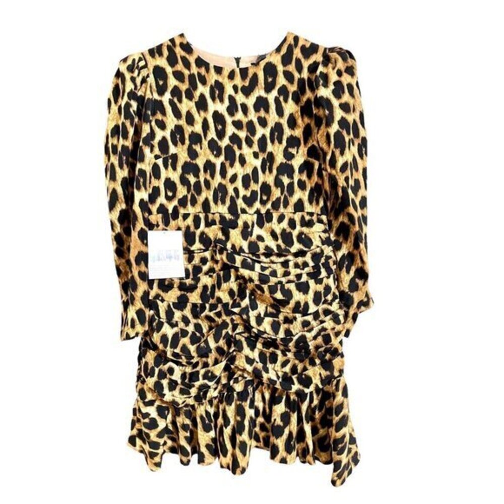 Beulah Style Leopard Print Puff Sleeve Animal Print Cocktail Dress SZ L NWT
